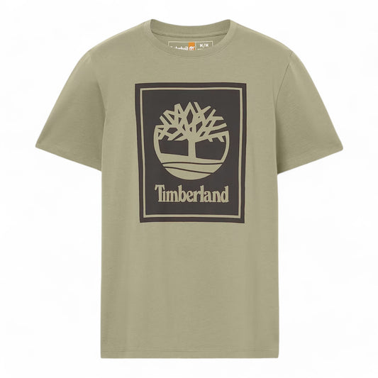 Remera Timberland Logo Bloque Verde Militar