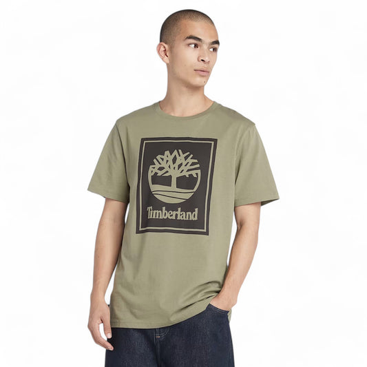 Remera Timberland Logo Bloque Verde Militar