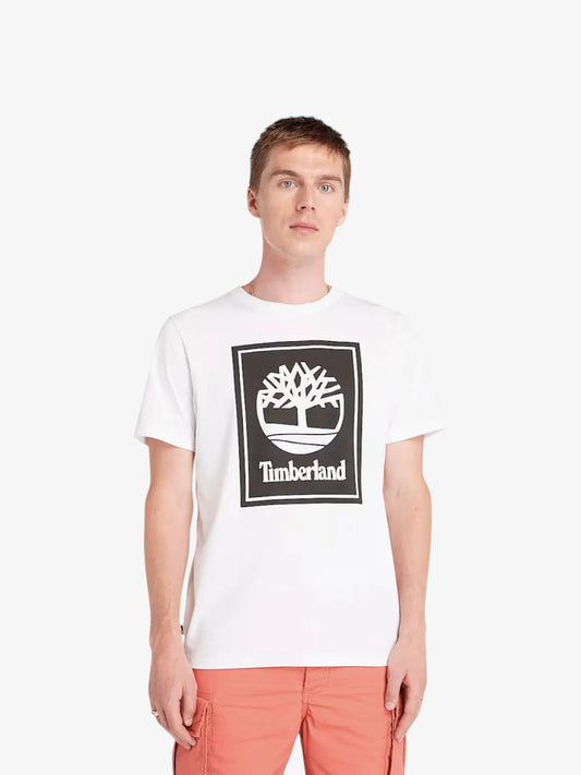 Remera Timberland Logo Bloque Blanco