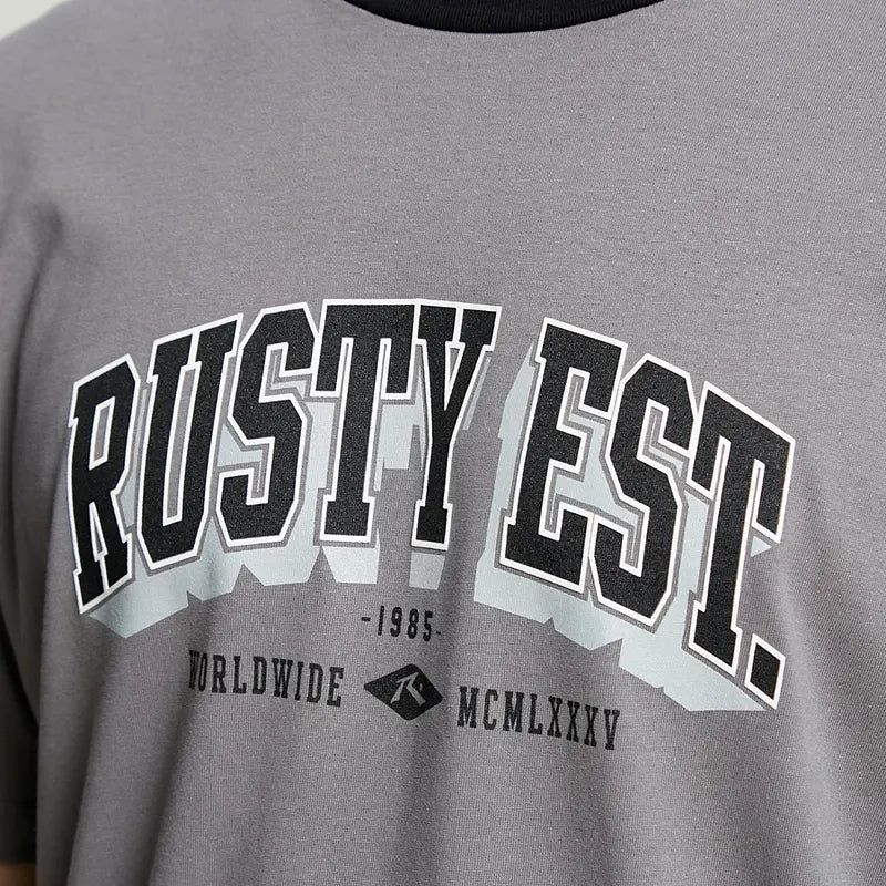 Remera Rusty College Ringer Gris Oscuro - Indy