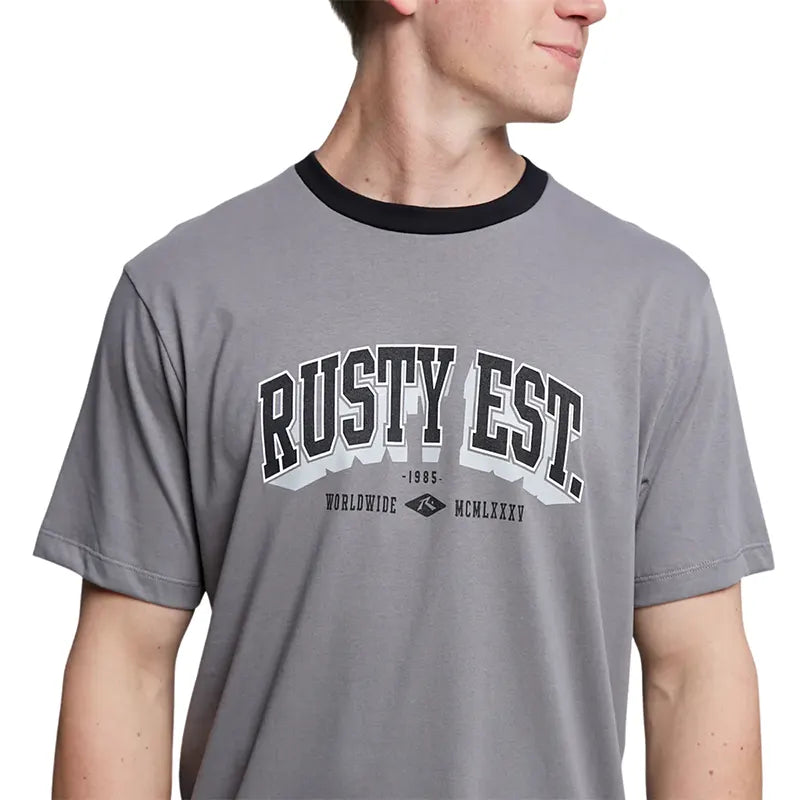 Remera Rusty College Ringer Gris Oscuro - Indy