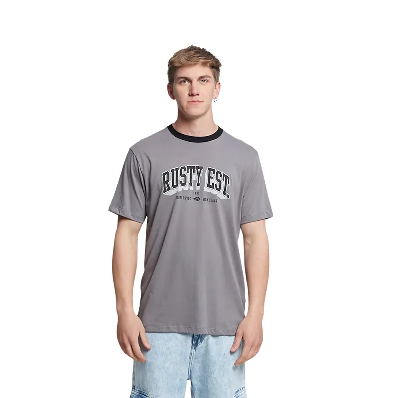 Remera Rusty College Ringer Gris Oscuro - Indy