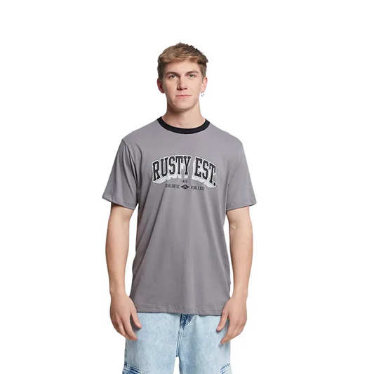 Remera Rusty College Ringer Gris Oscuro - Indy