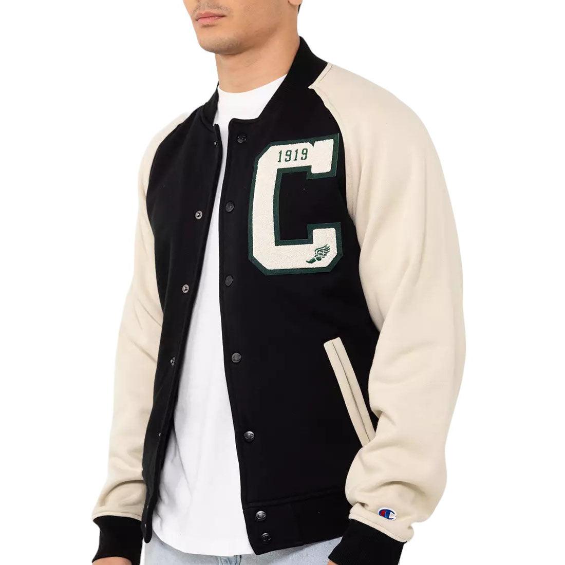 Campera Champion Superfleece Letterman Negro Beige - Indy