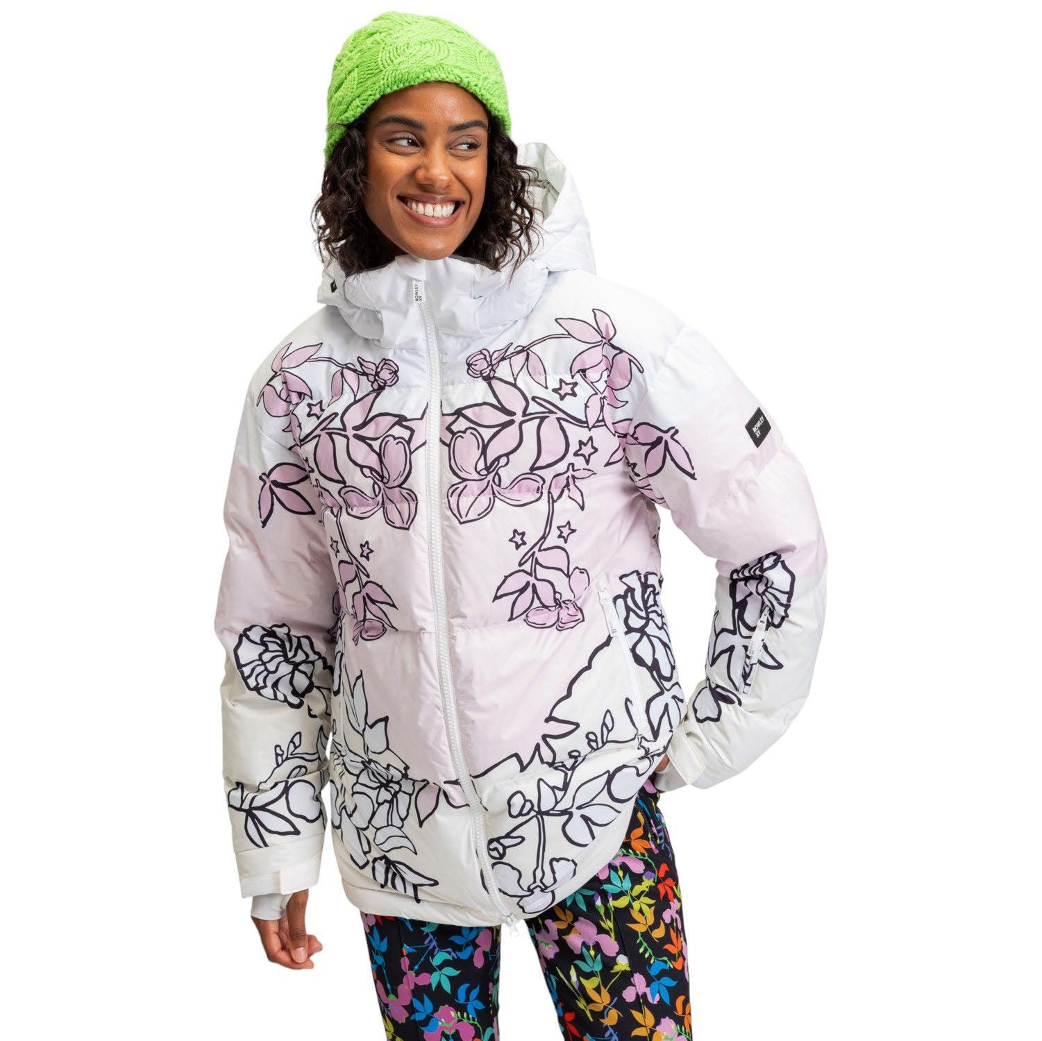 Campera Snow Roxy Rowley Puffer Blanco Rosa Print - Indy