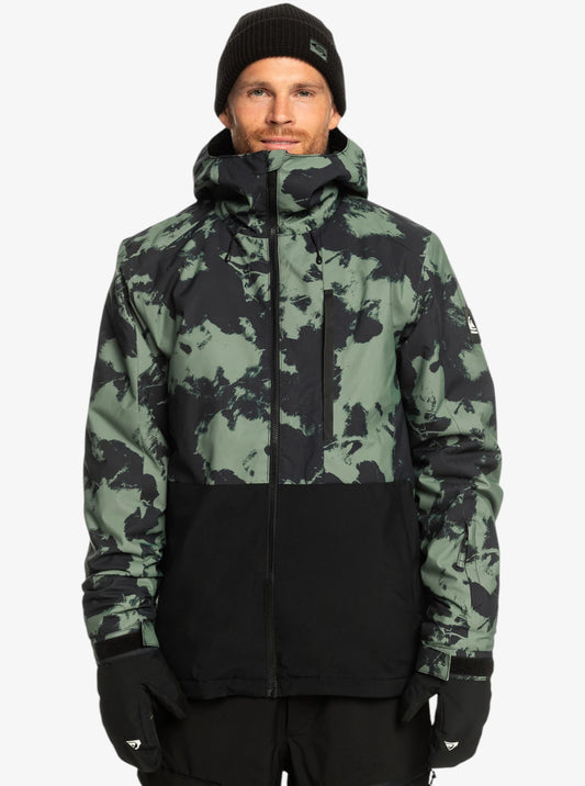 Campera Snow Quiksilver Mission Printed Block Negro Verde Camuflado