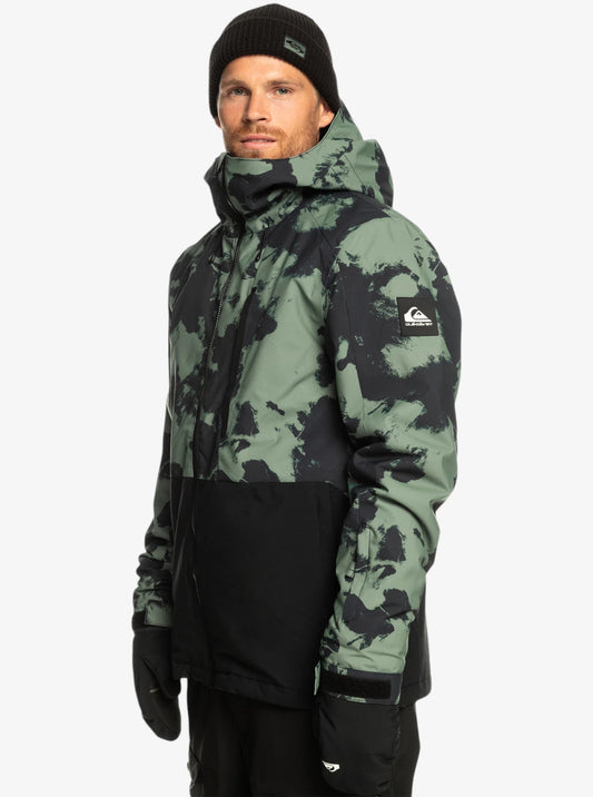 Campera Snow Quiksilver Mission Printed Block Negro Verde Camuflado